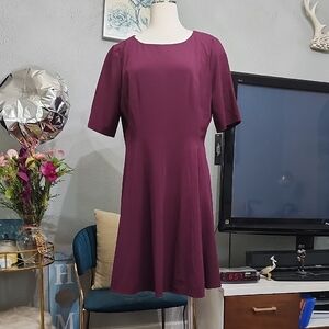 Tahari NWT Gregory  A-line Mini Dress Short Sleeve Crew Neck Burgundy Sz. 16